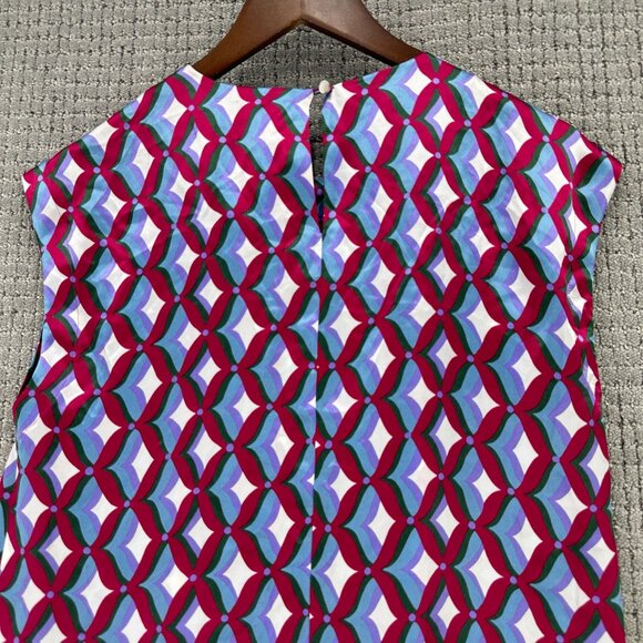 Marella Pure Silk Blouse Womens  Size 2 Multicolor Sleeveless Geometric Pattern - Picture 5 of 12